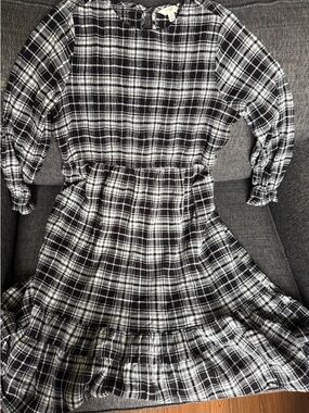 Terra & Sky Black and White Midi Plaid Dress